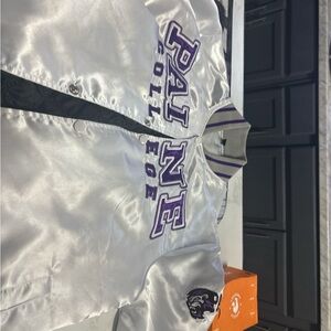 Silver College Jacket with Purple Accents